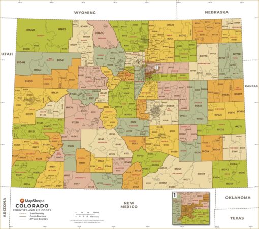 Colorado ZIP Code Map with Counties  by MapSherpa