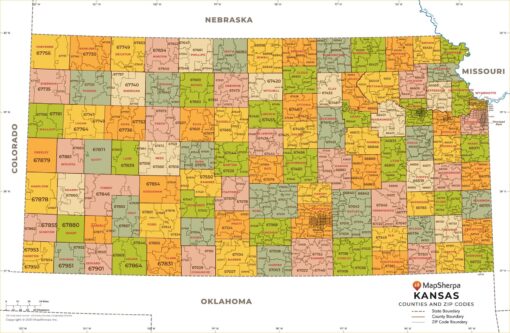 Kansas ZIP Code Map with Counties  by MapSherpa