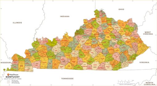 Kentucky ZIP Code Map with Counties  by MapSherpa