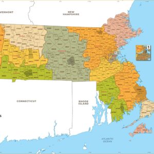 Massachusetts ZIP Code Map with Counties  by MapSherpa