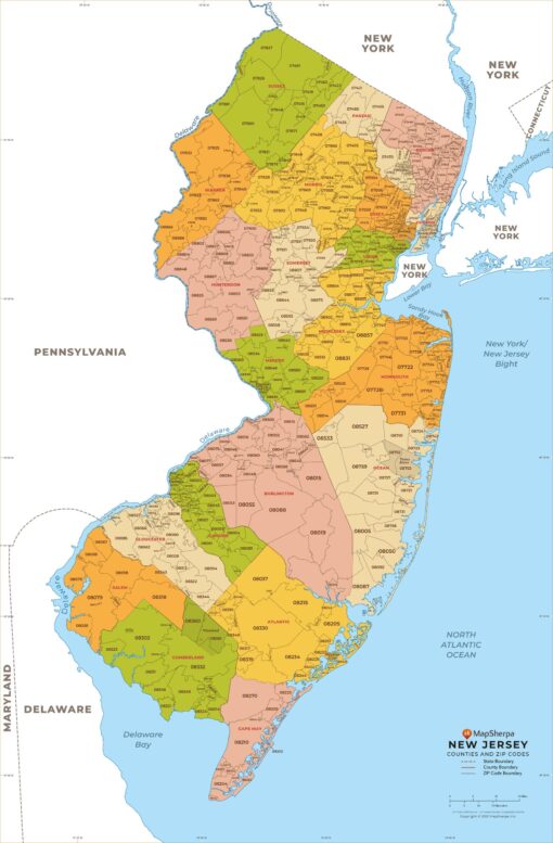 New Jersey ZIP Code Map with Counties  by MapSherpa