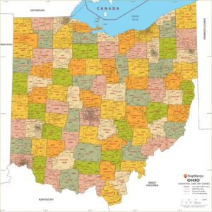 Ohio ZIP Code Map with Counties  by MapSherpa
