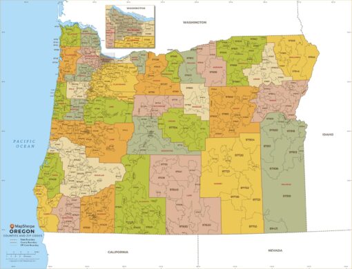 Oregon ZIP Code Map with Counties  by MapSherpa