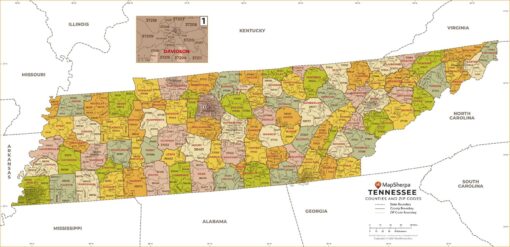 Tennessee ZIP Code Map with Counties  by MapSherpa