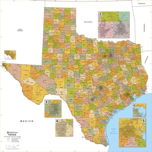 Texas ZIP Code Map with Counties  by MapSherpa
