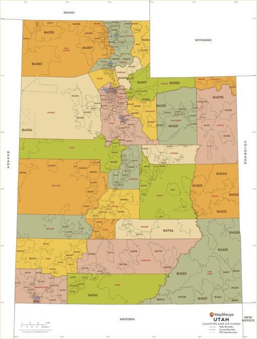 Utah ZIP Code Map with Counties  by MapSherpa
