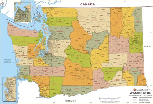 Washington ZIP Code Map with Counties  by MapSherpa
