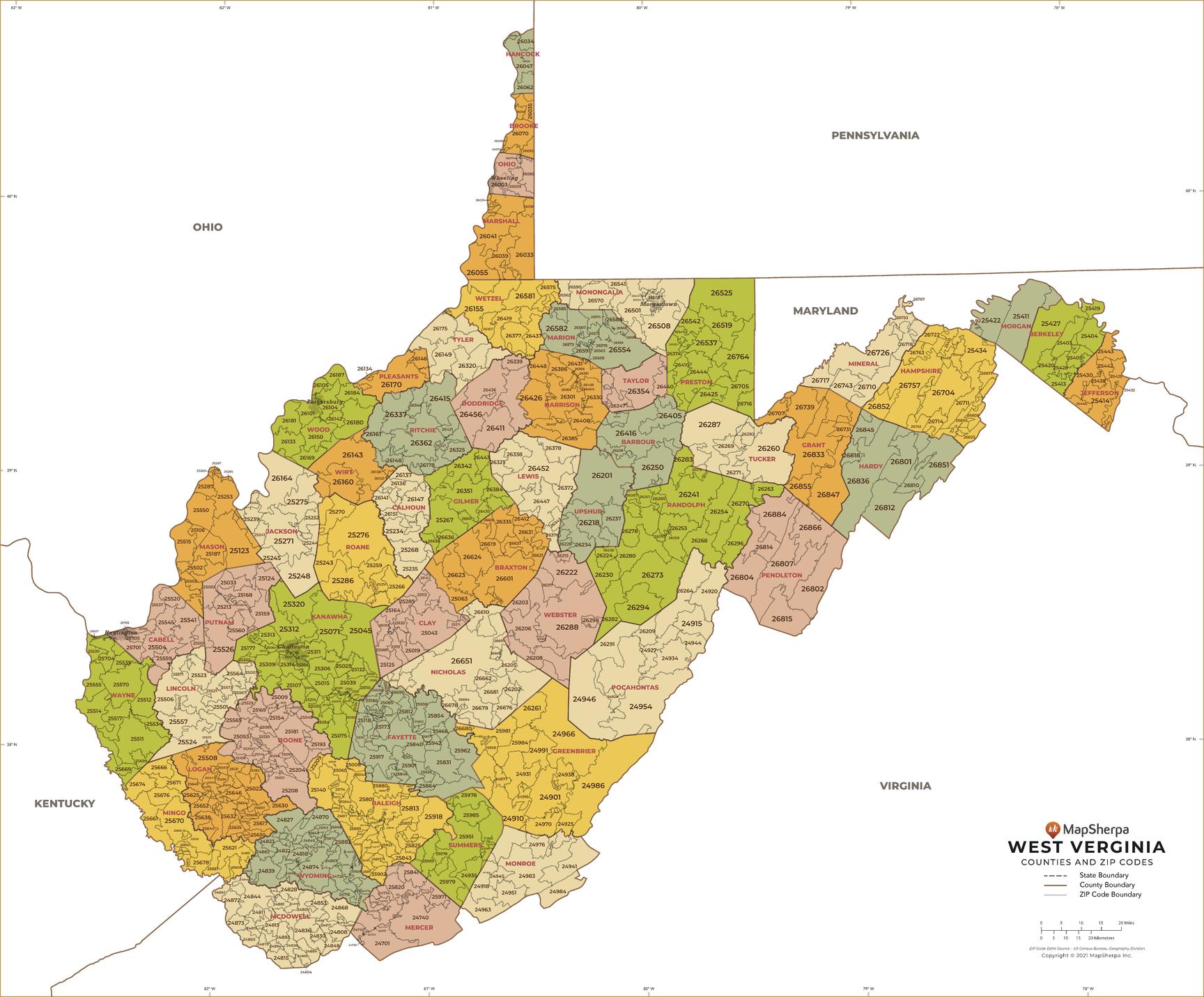 Louisiana ZIP Code Map with Counties by MapSherpa - The Map Shop