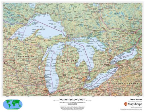 Great Lakes Wall Map by MapSherpa