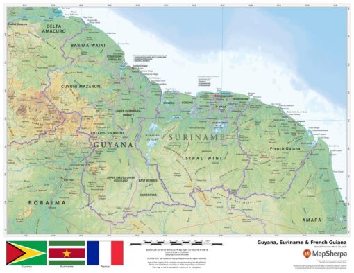 Guyana, Surinam & French Guiana Wall Map by MapSherpa