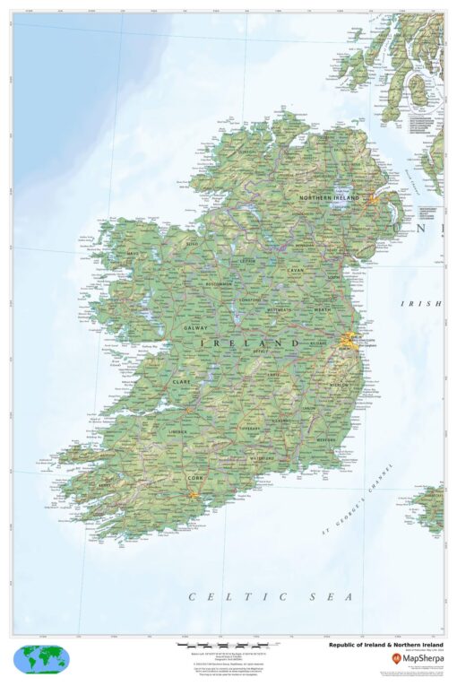 Republic of Ireland & Northern Ireland Wall Map by MapSherpa