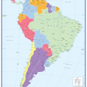 Color blind friendly Political Wall Map of South America by Cosmographics