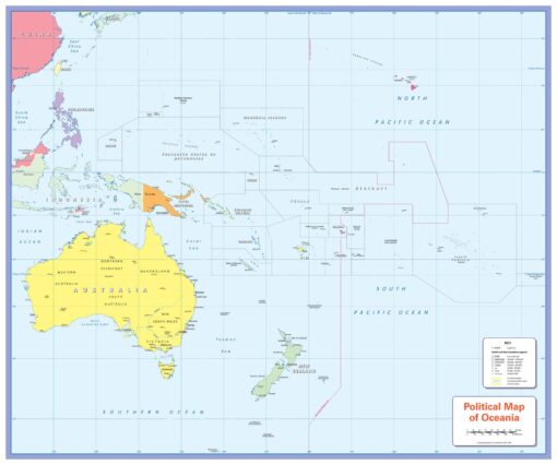 Color blind friendly Political Wall Map of Oceania by Cosmographics