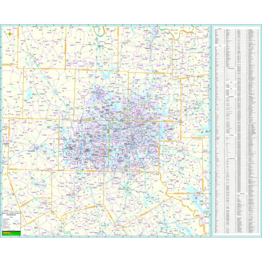 North Central Texas Regional Wall Map w/Zip Codes by Kappa