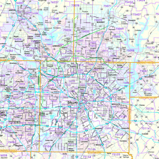 North Central Texas Regional Wall Map w/Zip Codes by Kappa - Image 2