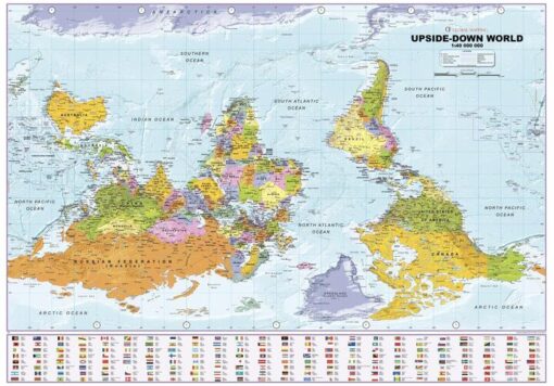 Upside Down World Political Wall Map by XYZ Maps