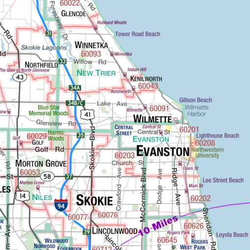 Chicago, IL 50-Mile Radius Wall Map by MapShop - Image 2