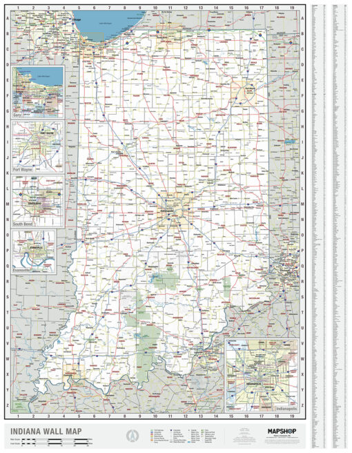 Indiana State Wall Map by MapShop