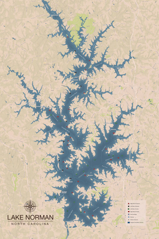 Lake Norman, NC Decorative Wall Map by Map Shop