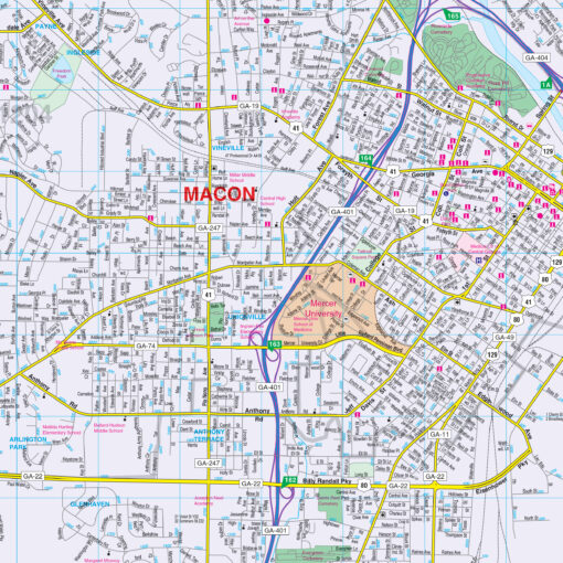 Macon & Warner Robins, GA Wall Map by Kappa - Image 2