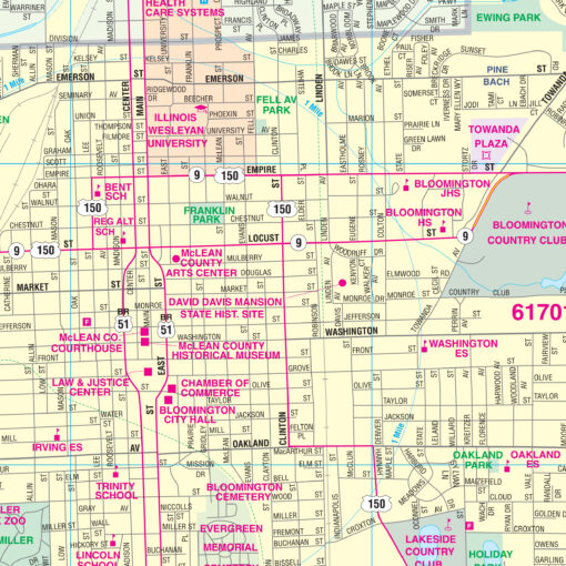 Bloomington, IL Wall Map by Kappa - Image 2