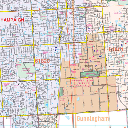 Champaign-Urbana, IL Wall Map by Kappa - Image 2