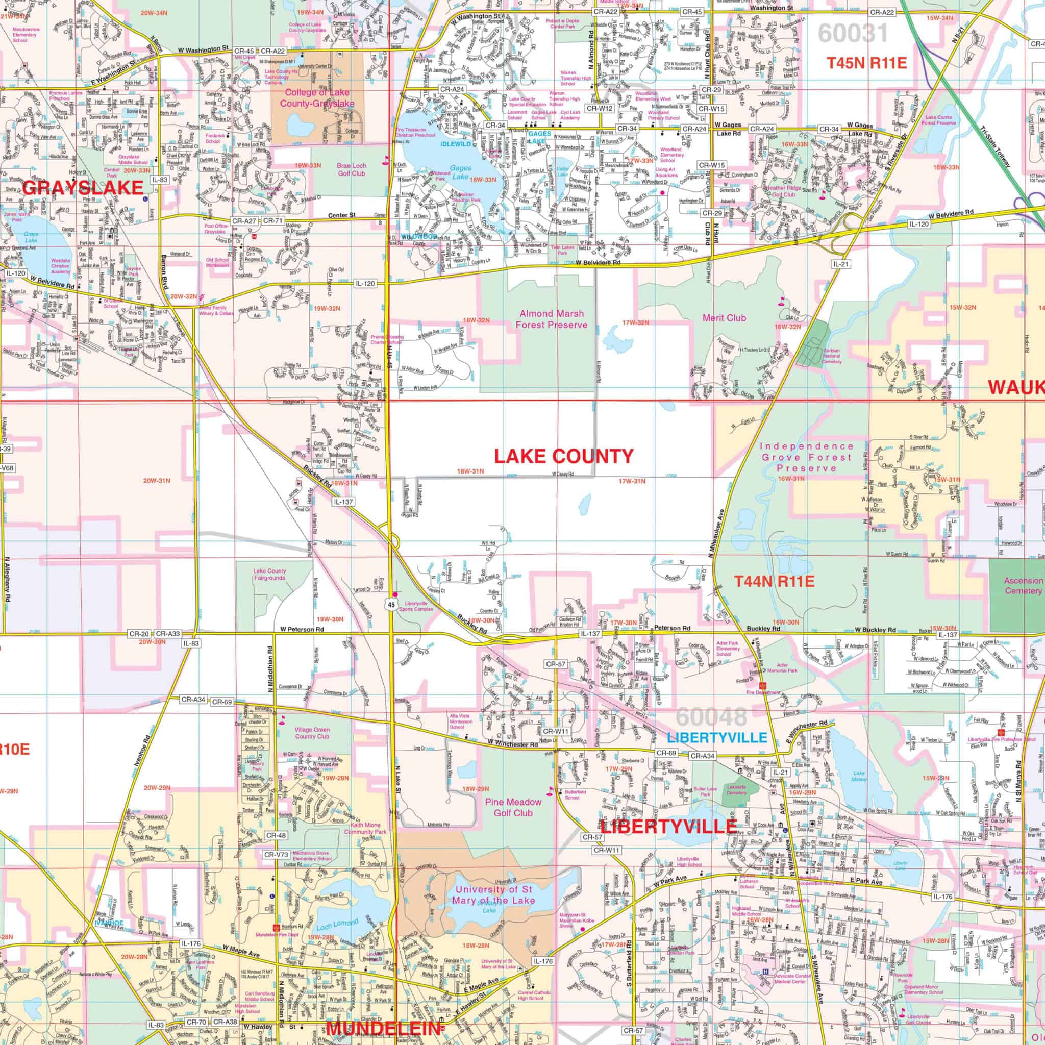 Lake County, IL Wall Map by Kappa - The Map Shop