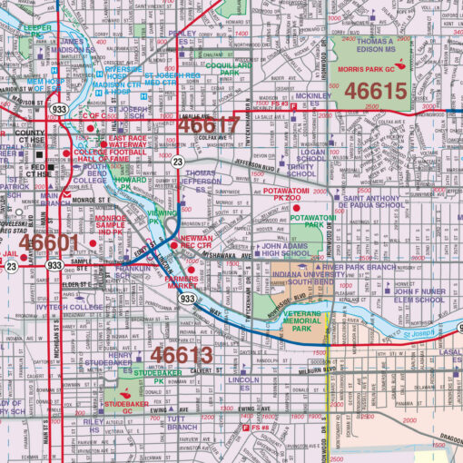 South Bend, Elkhart & Goshen, IN Wall Map by Kappa - Image 2