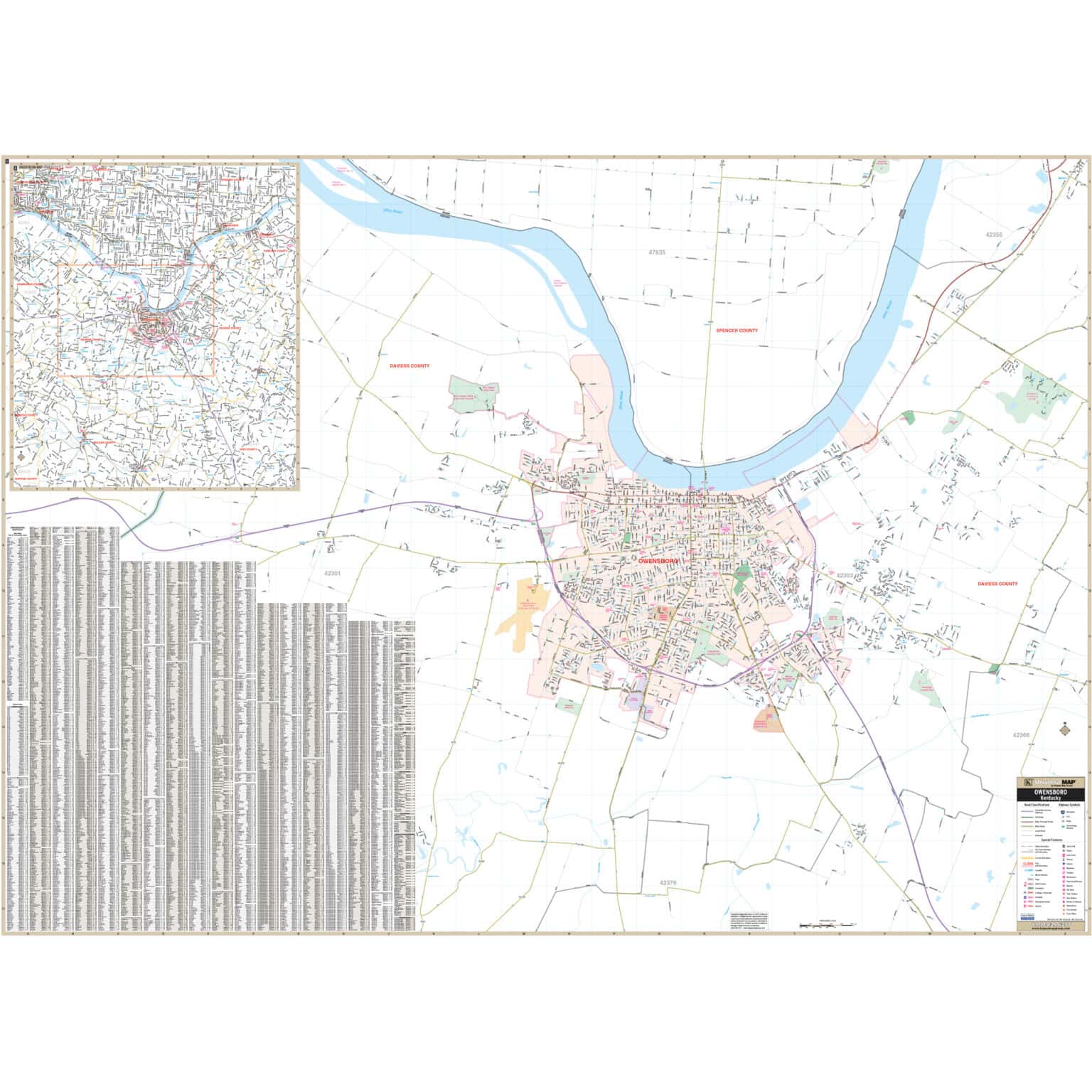 Owensboro, KY Wall Map by Kappa - The Map Shop
