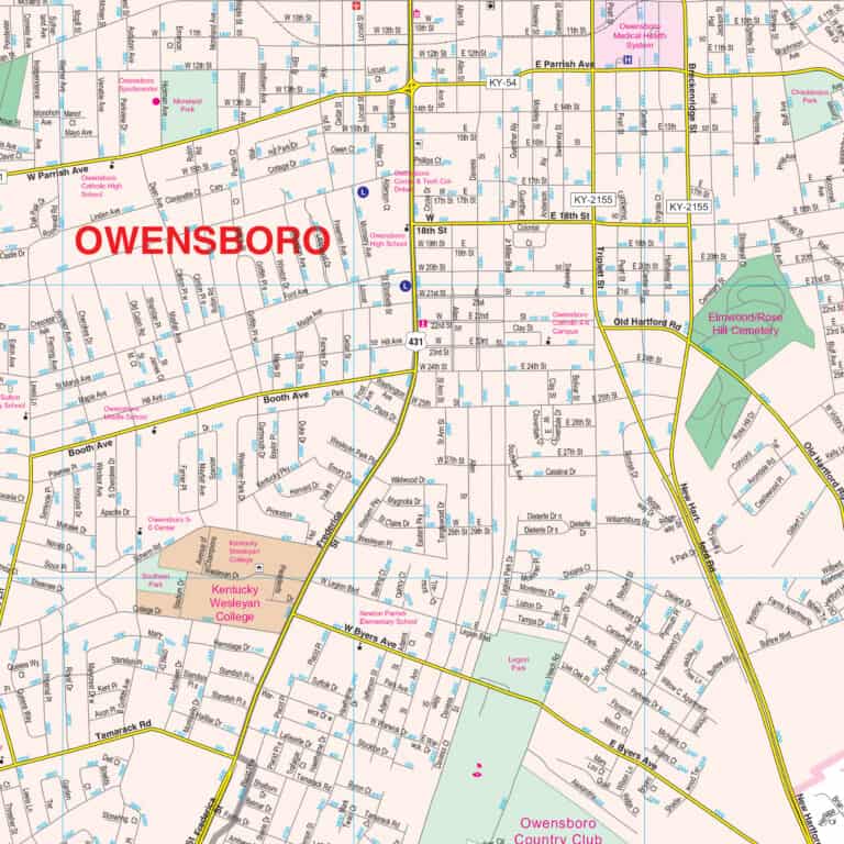 Owensboro, KY Wall Map by Kappa - The Map Shop