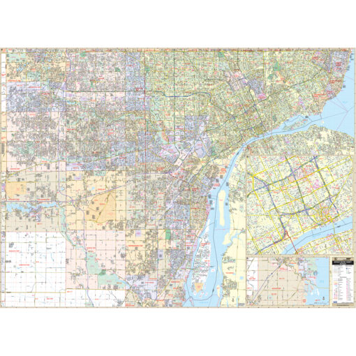 Detroit & Wayne County, Michigan Wall Map by Kappa
