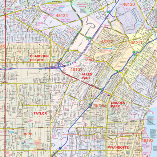 Detroit & Wayne County, Michigan Wall Map by Kappa - Image 2