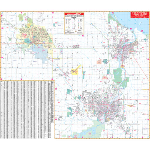Saginaw, Midland & Bay City, MI Wall Map by Kappa