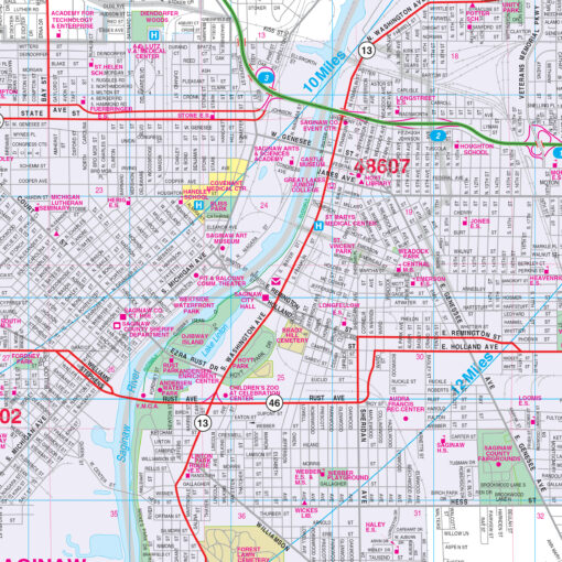 Saginaw, Midland & Bay City, MI Wall Map by Kappa - Image 2