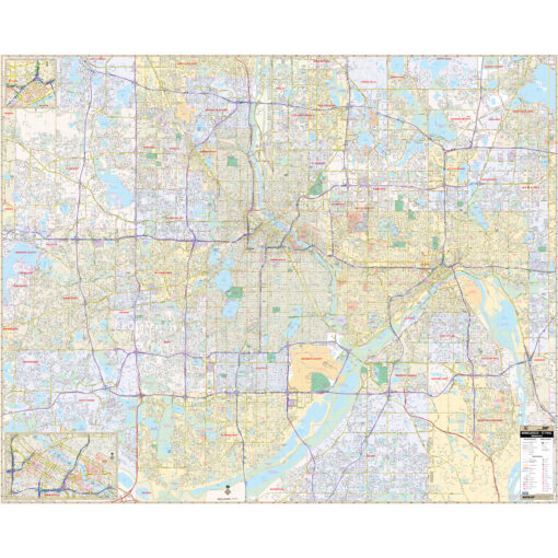 Minneapolis & St Paul, MN Wall Map by Kappa