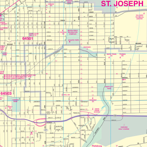 St Joseph, MO Wall Map by Kappa - Image 2