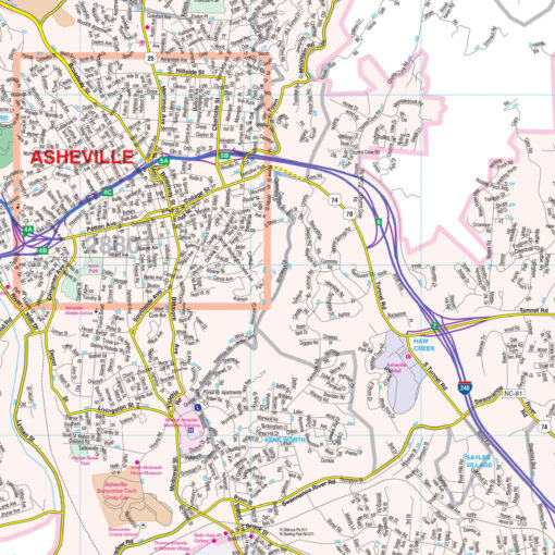Asheville, NC Wall Map by Kappa - Image 2