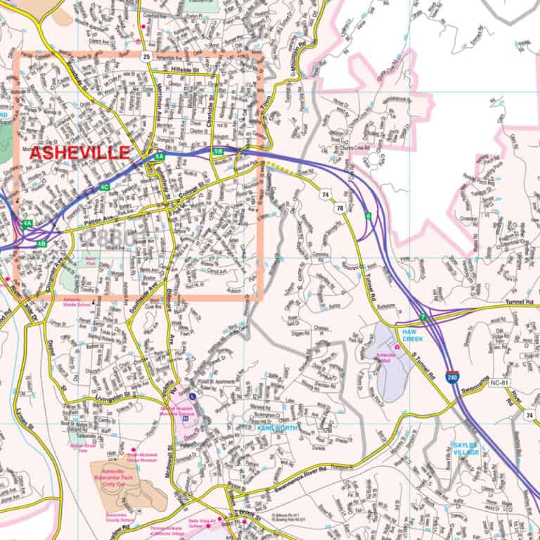 Asheville, NC Wall Map by Kappa - The Map Shop