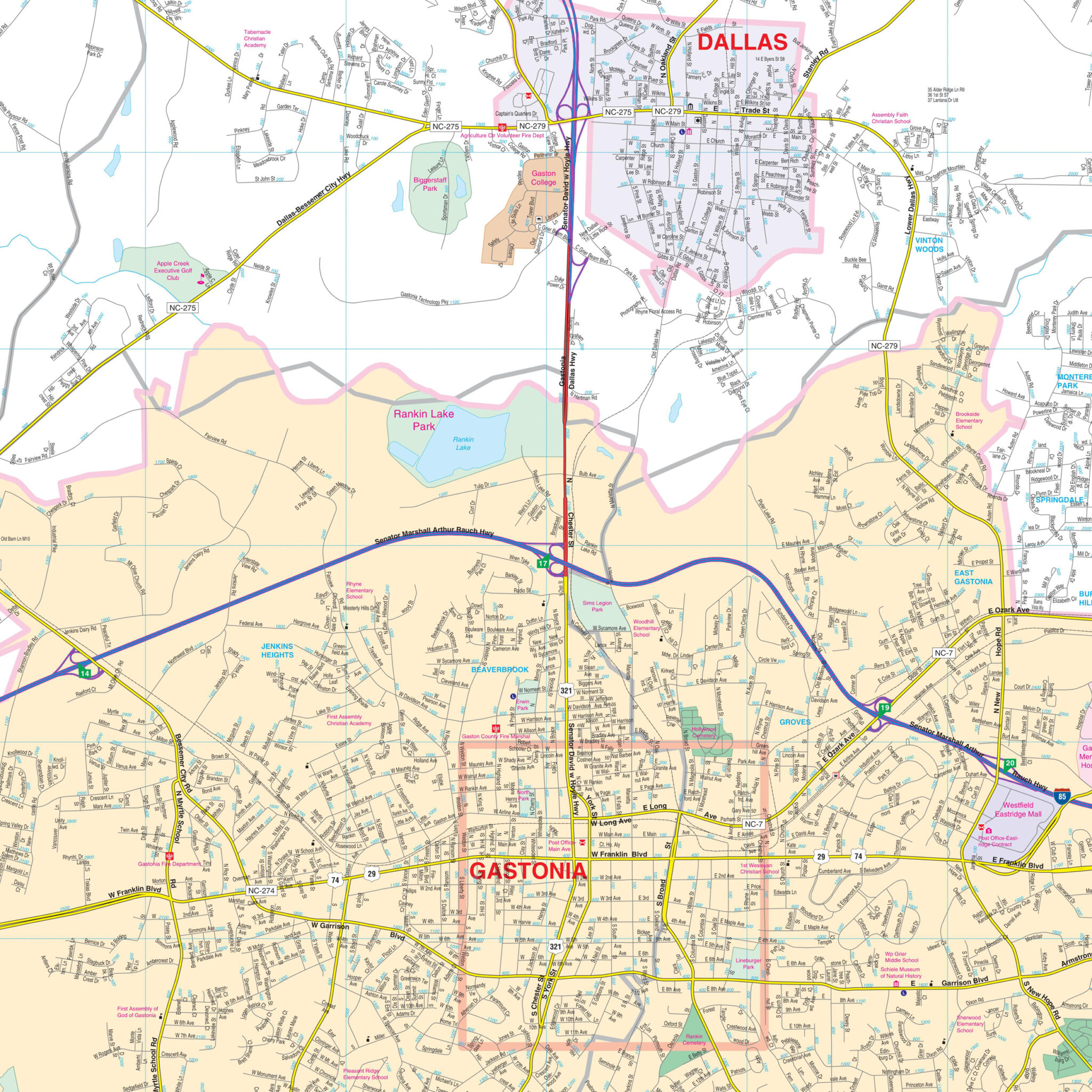 Gaston County, NC Wall Map by Kappa The Map Shop