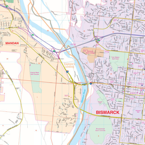 Bismarck & Mandan, ND Wall Map by Kappa - Image 2