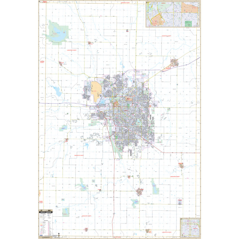 Lincoln, NE Wall Map by Kappa - The Map Shop