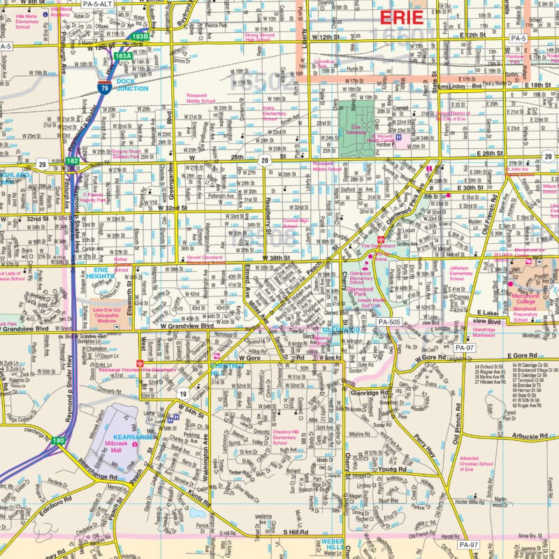 Erie, PA Wall Map by Kappa