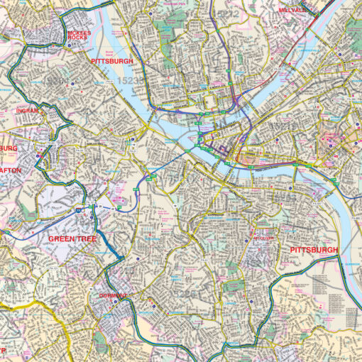 Pittsburgh, PA Wall Map by Kappa - Image 2