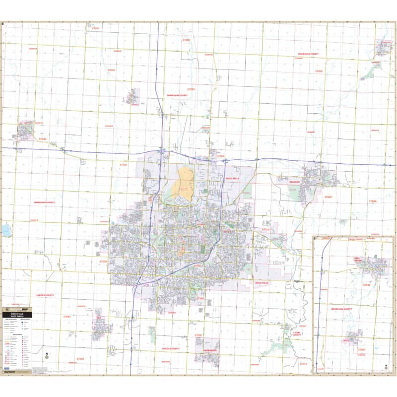 Sioux Falls, SD Wall Map by Kappa - The Map Shop