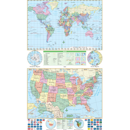 United States & World Essential Stacked Wall Map by Kappa