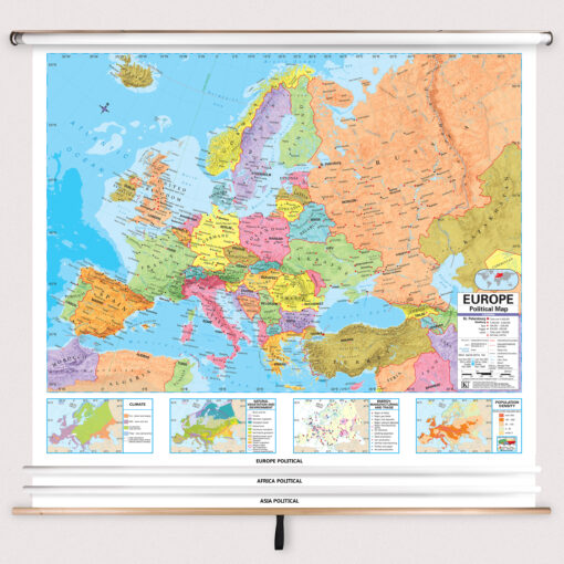 3-Map Eastern Hemisphere Advanced Political Spring Roller Set w/Backboard by Kappa