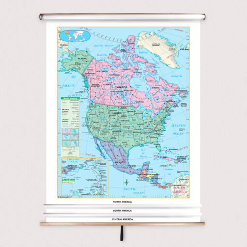 3-Map Western Hemisphere Essential Spring Roller Set w/Backboard by Kappa