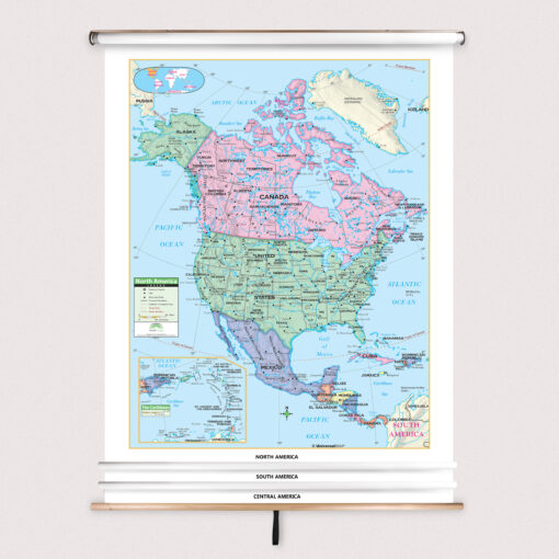 3-Map Western Hemisphere Primary Spring Roller Set w/Backboard by Kappa
