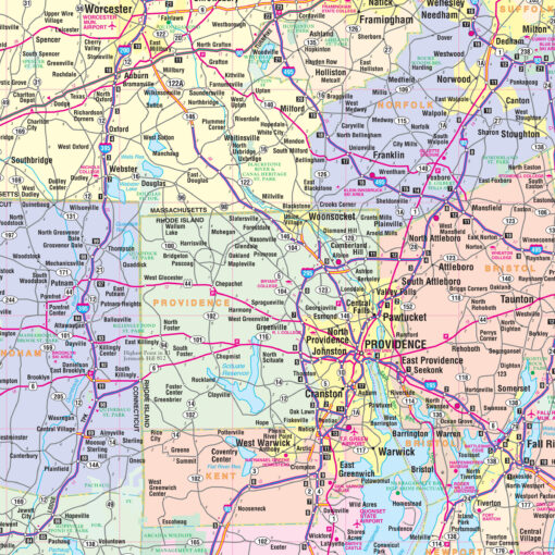 Connecticut, Rhode Island & Massachusetts Regional Wall Map by Kappa - Image 2