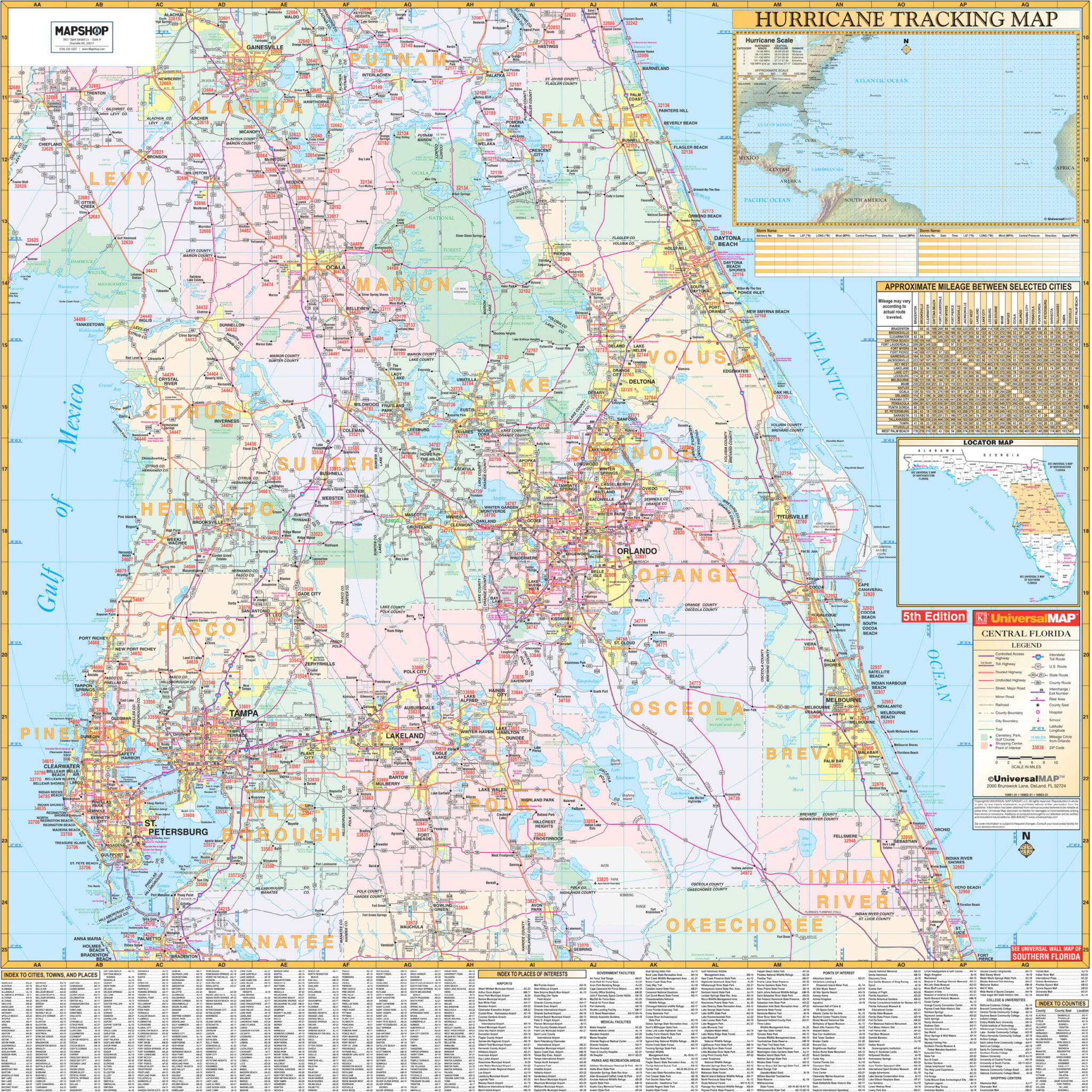 Central Florida Regional Wall Map - KA R FL CENTRAL 2048x2048